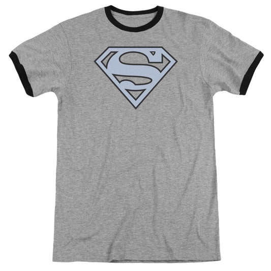 Superman Carolina Blue&navy Shield Heather Ringer Mens T Shirt Heather Black