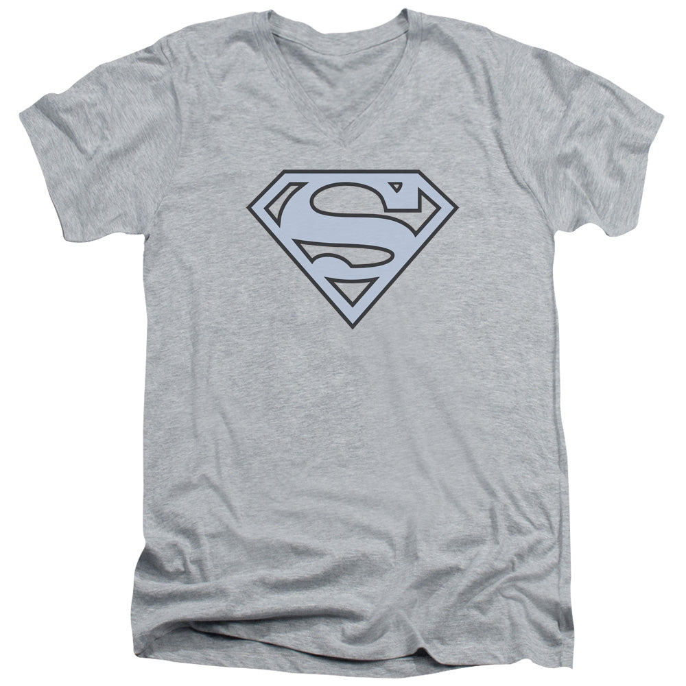 Superman Carolina Blue&navy Shield S S Adult V Neck Athletic Heather