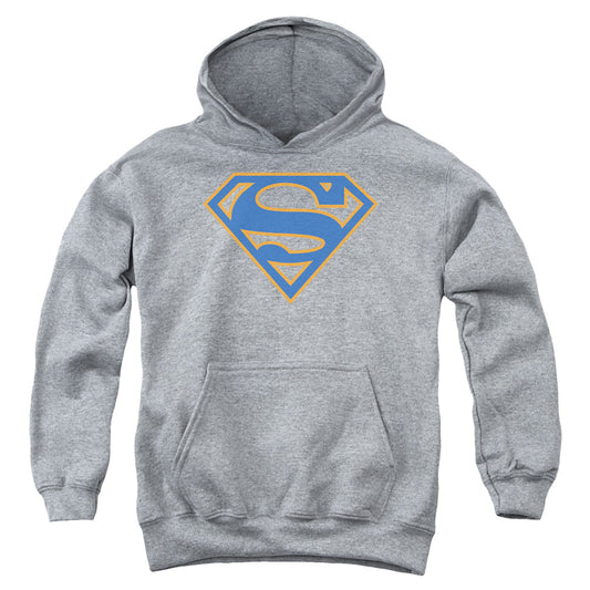 Superman Blue & Orange Shield Kids Youth Hoodie Athletic Heather