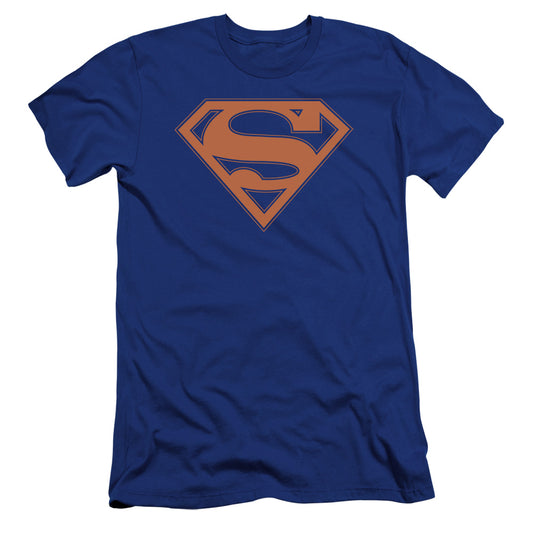 Superman Blue & Orange Shield Premium Bella Canvas Slim Fit Mens T Shirt Royal Blue