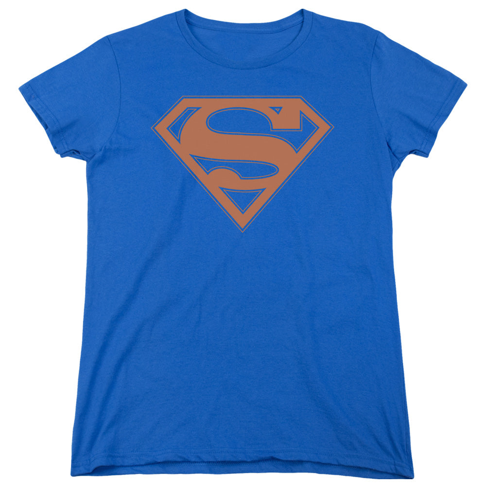 Superman Blue & Orange Shield Womens T Shirt Royal Blue