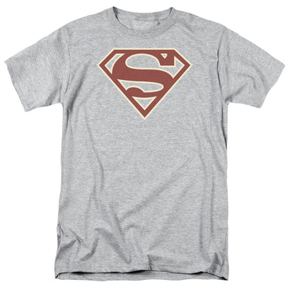 Superman Crimson & Cream Shield Mens T Shirt Athletic Heather