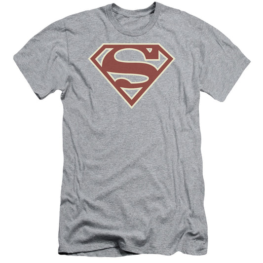 Superman Crimson & Cream Shield Slim Fit Mens T Shirt Athletic Heather