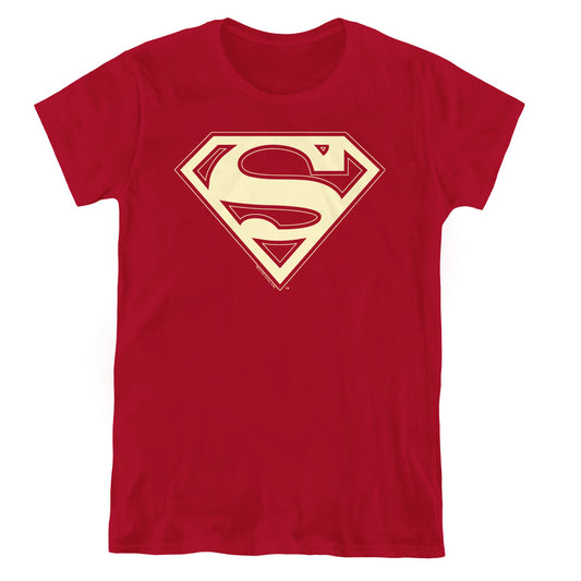 Superman Crimson & Cream Shield Womens T Shirt Cardinal