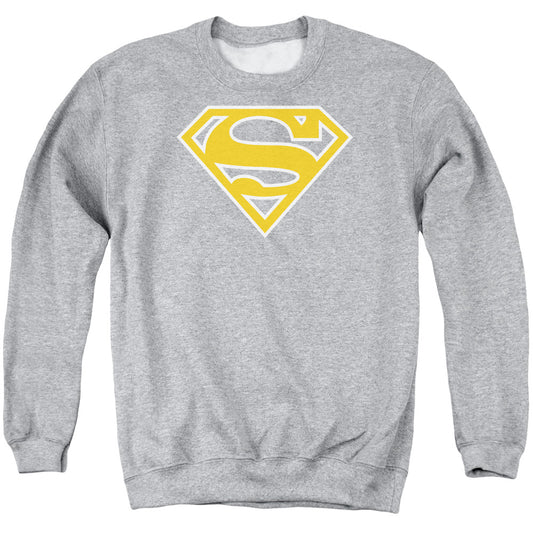 Superman Lt Orange &Amp; White Shield Mens Crewneck Sweatshirt Athletic Heather