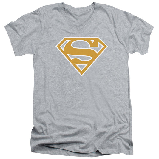 Superman Lt Orange & White Shield S S Adult V Neck Athletic Heather