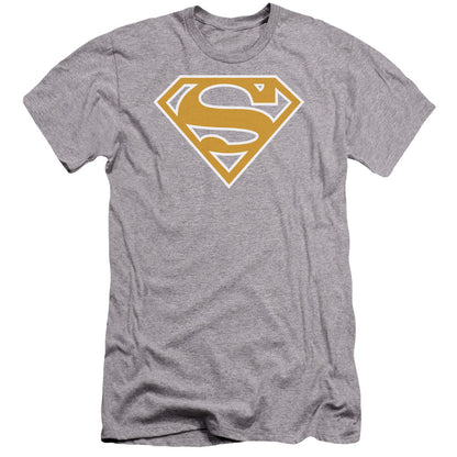 Superman Lt Orange & White Shield Premium Bella Canvas Slim Fit Mens T Shirt Athletic Heather