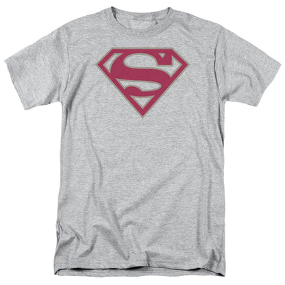 Superman Crimson & Gray Shield Mens T Shirt Athletic Heather