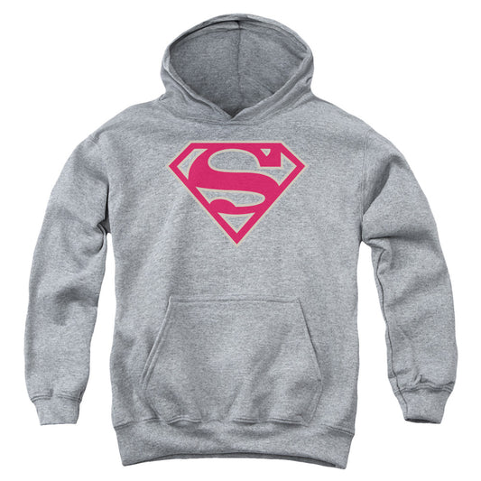 Superman Crimson & Gray Shield Kids Youth Hoodie Athletic Heather