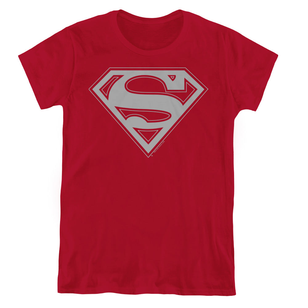 Superman Crimson & Gray Shield Womens T Shirt Cardinal