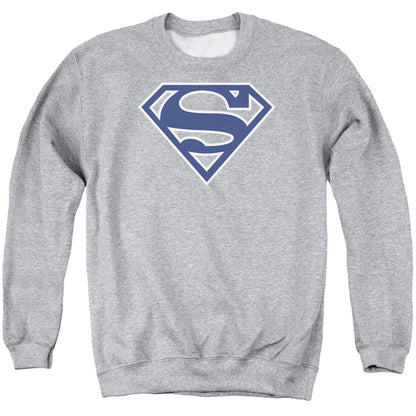 Superman Navy &Amp; White Shield Mens Crewneck Sweatshirt Athletic Heather