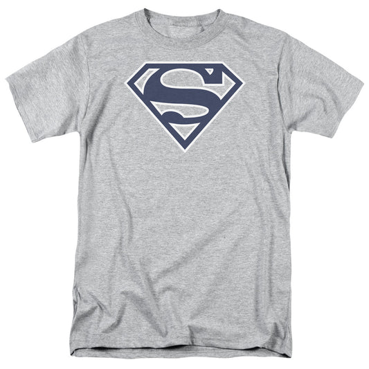 Superman Navy Blue & White Shield Mens T Shirt Athletic Heather