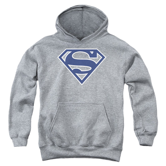 Superman Navy & White Shield Kids Youth Hoodie Athletic Heather