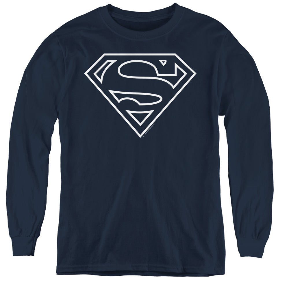 Superman Navy & White Shield Long Sleeve Kids Youth T Shirt Navy