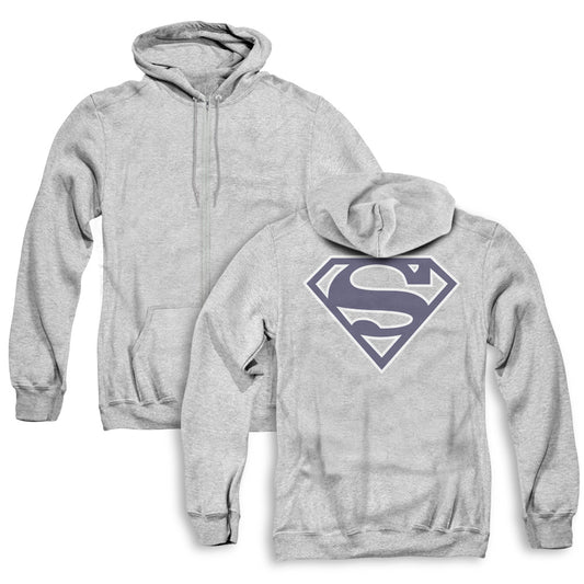 Superman Navy & White Shield Back Print Zipper Mens Hoodie Athletic Heather