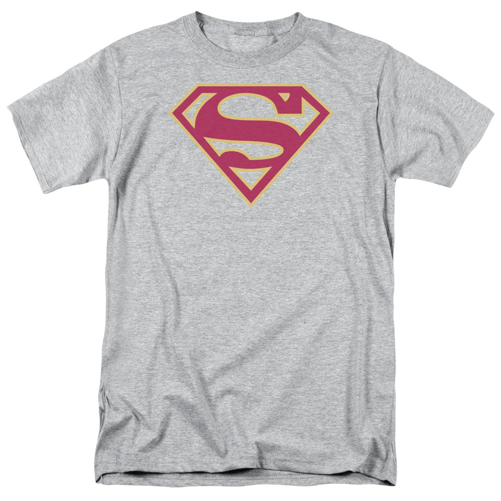 Superman Red & Gold Shield Mens T Shirt Athletic Heather