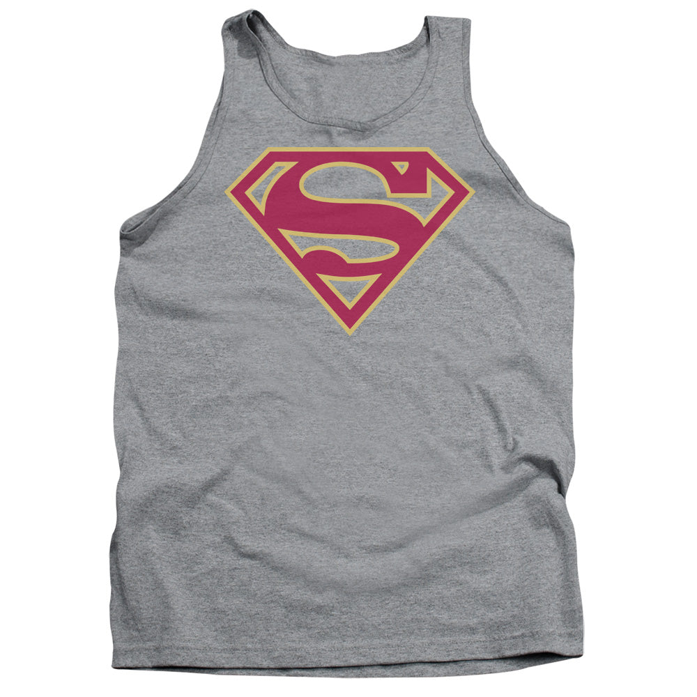 Superman Red & Gold Shield Mens Tank Top Shirt Athletic Heather