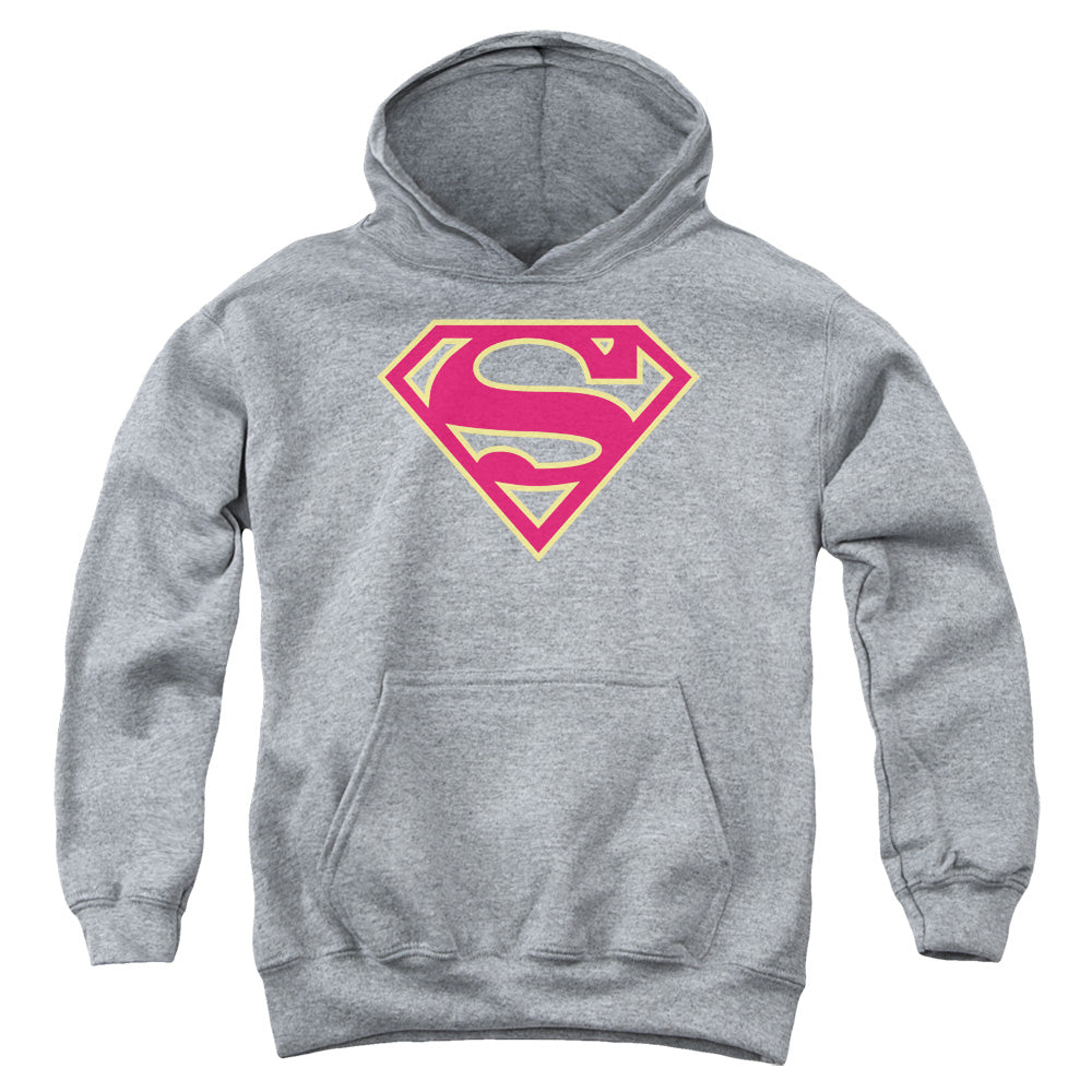 Superman Red & Gold Shield Kids Youth Hoodie Athletic Heather