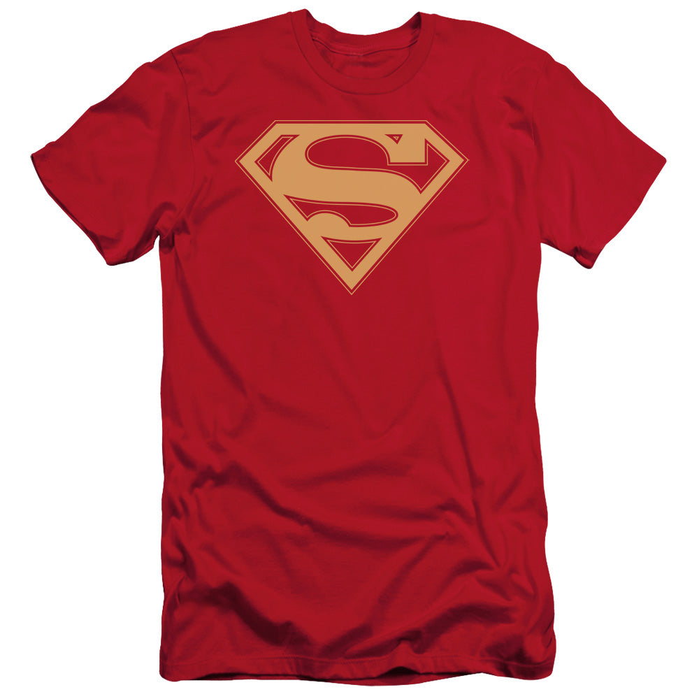 Superman Red & Gold Shield Slim Fit Mens T Shirt Red