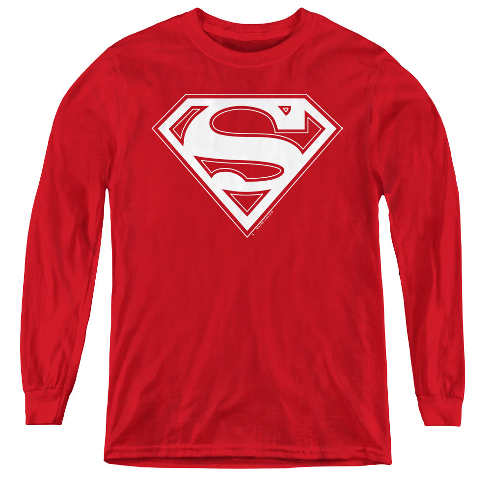 Superman Red & Gold Shield Long Sleeve Kids Youth T Shirt Red