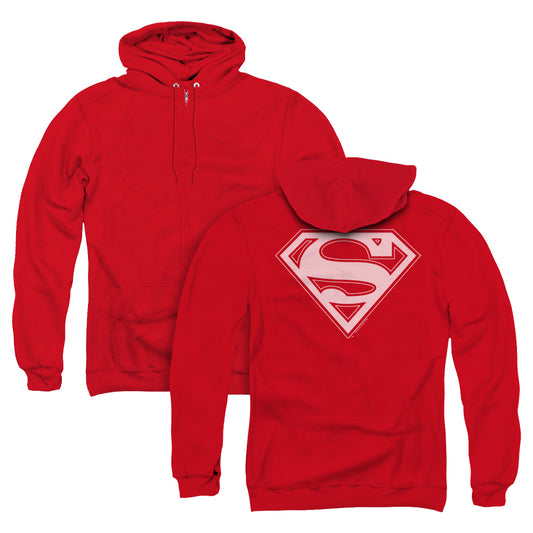 Superman Red & Gold Shield Back Print Zipper Mens Hoodie Red