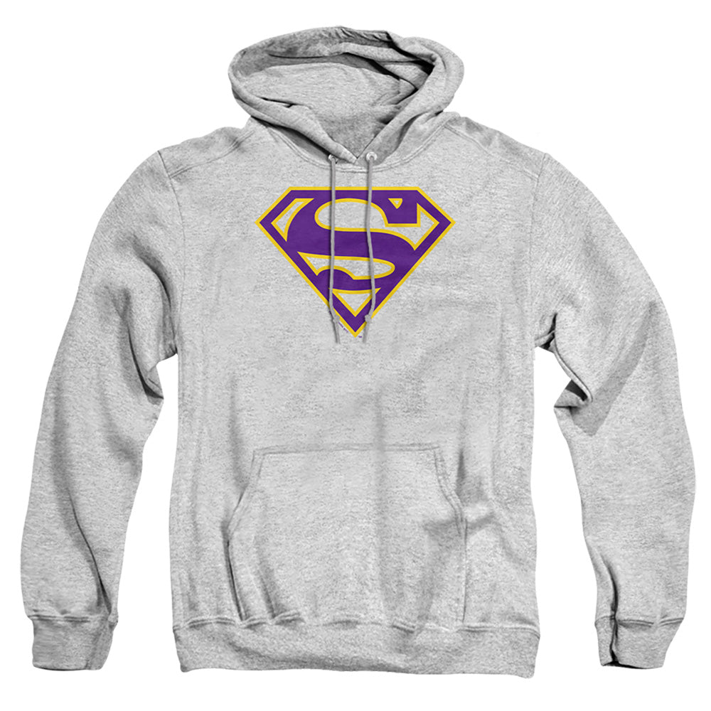 Superman Purple &Amp; Gold Shield Mens Hoodie Athletic Heather