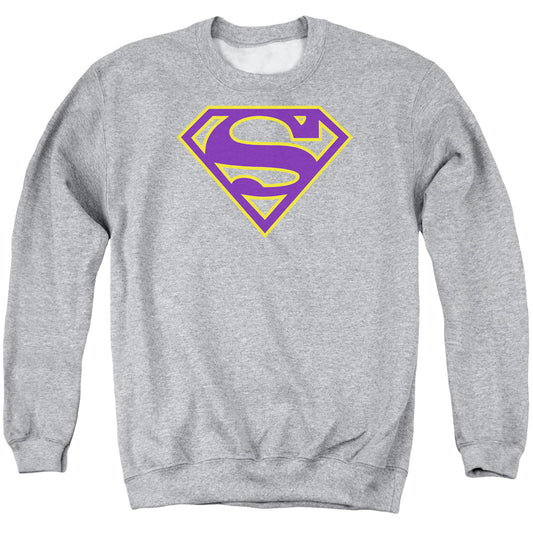 Superman Purple &Amp; Gold Shield Mens Crewneck Sweatshirt Athletic Heather