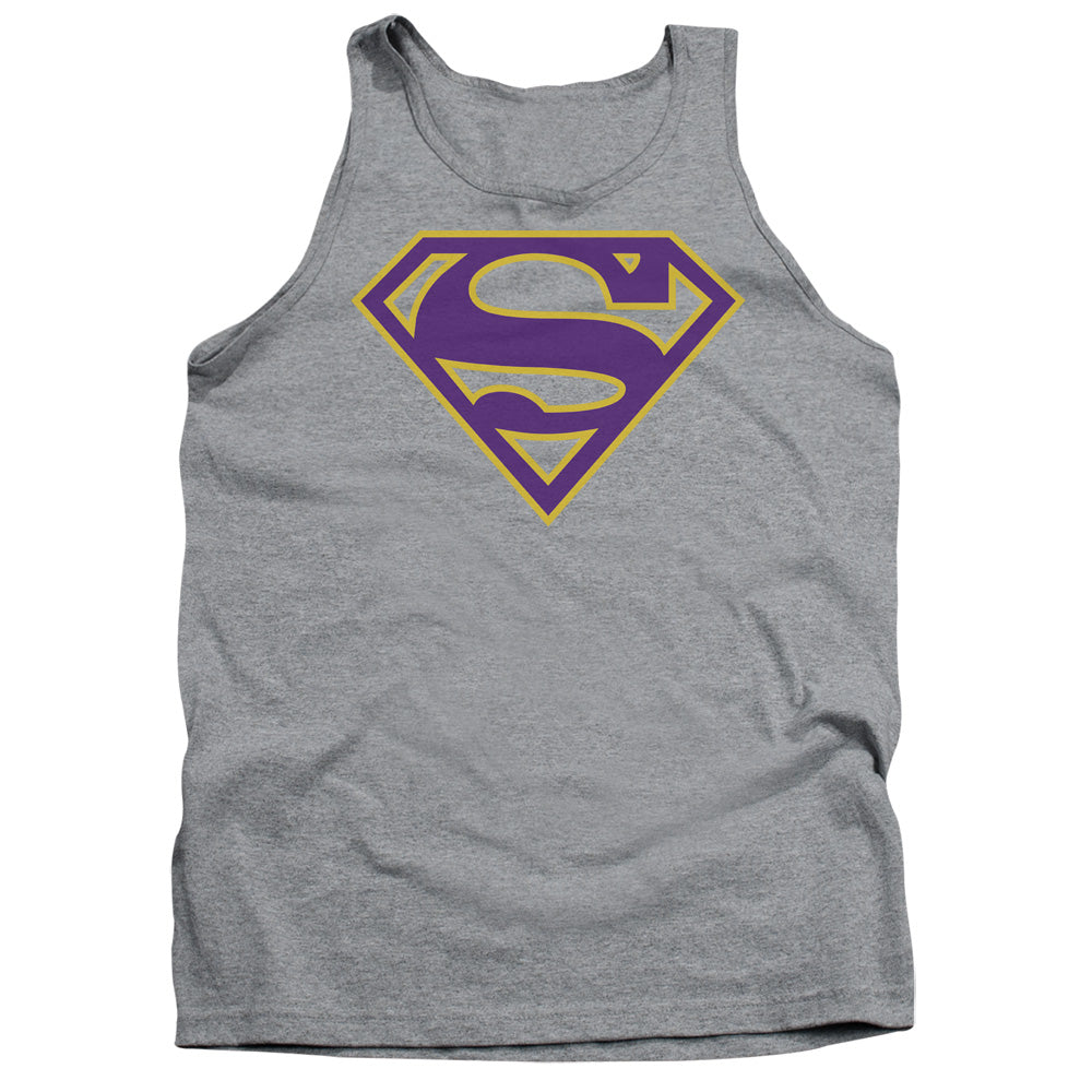 Superman Purple & Gold Shield Mens Tank Top Shirt Athletic Heather