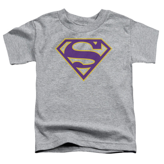 Superman Purple & Gold Shield Toddler Kids Youth T Shirt Athletic Heather