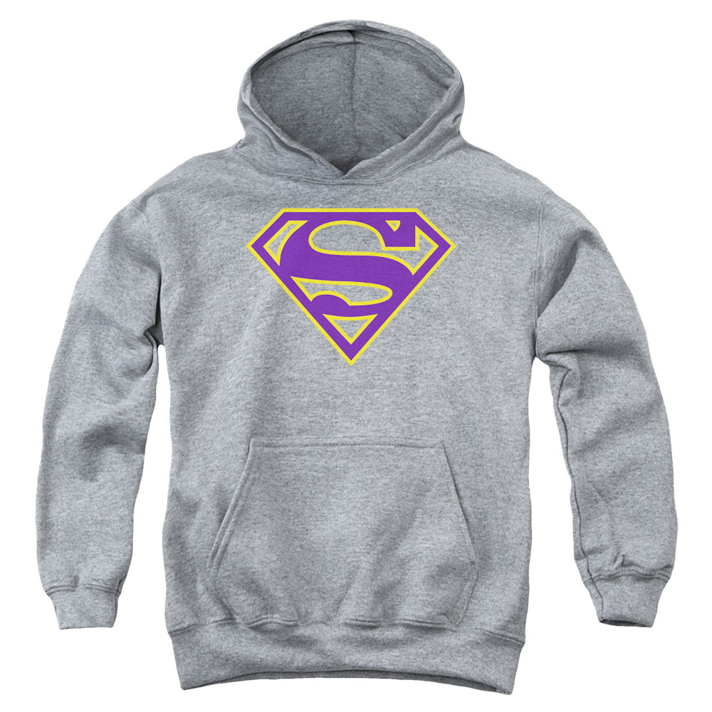 Superman Purple & Gold Shield Kids Youth Hoodie Athletic Heather