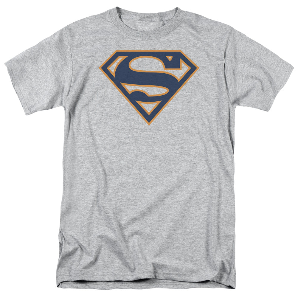 Superman Navy Blue & Orange Shield Mens T Shirt Athletic Heather
