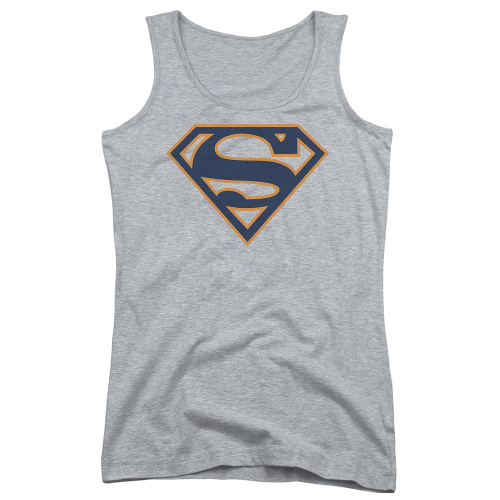 Superman Navy & Orange Shield Womens Tank Top Shirt Athletic Heather