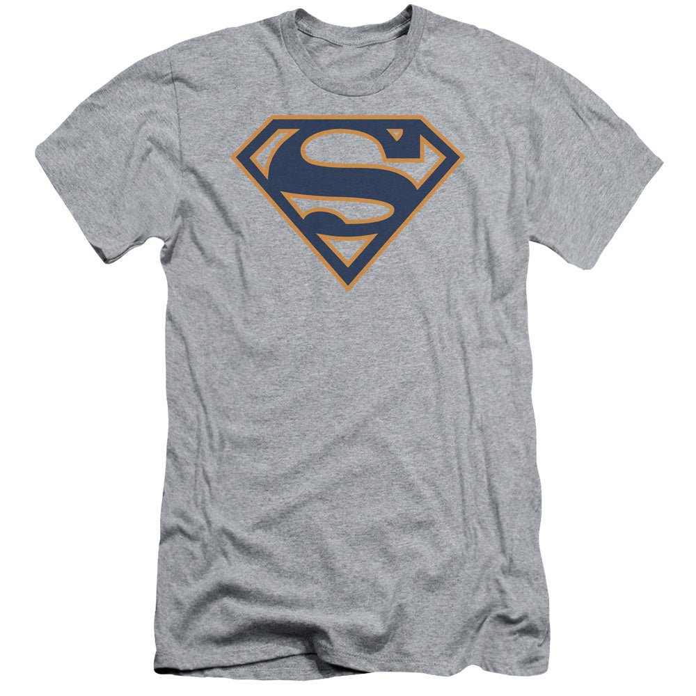 Superman Navy & Orange Shield Slim Fit Mens T Shirt Athletic Heather