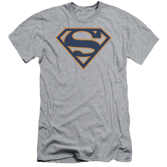 Superman Navy & Orange Shield Slim Fit Mens T Shirt Athletic Heather