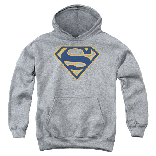 Superman Navy & Orange Shield Kids Youth Hoodie Athletic Heather