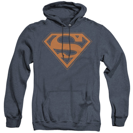 Superman Navy & Orange Shield Heather Mens Hoodie Navy