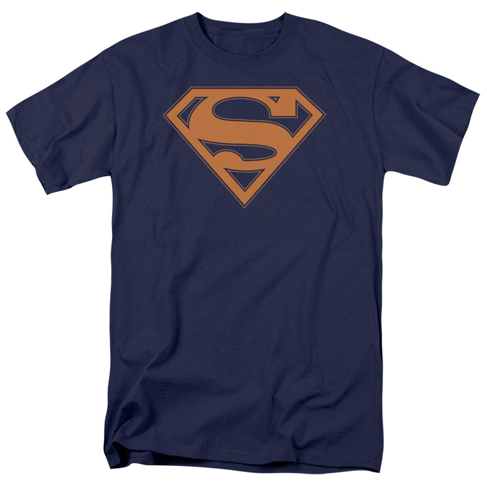 Superman Navy Blue & Orange Shield Mens T Shirt Navy Blue