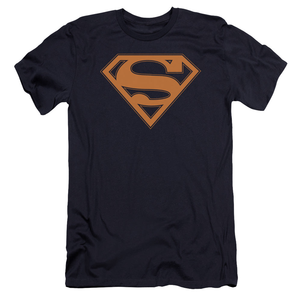 Superman Navy & Orange Shield Premium Bella Canvas Slim Fit Mens T Shirt Navy