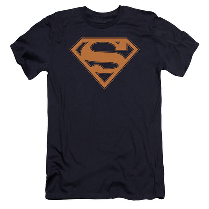 Superman Navy & Orange Shield Premium Bella Canvas Slim Fit Mens T Shirt Navy