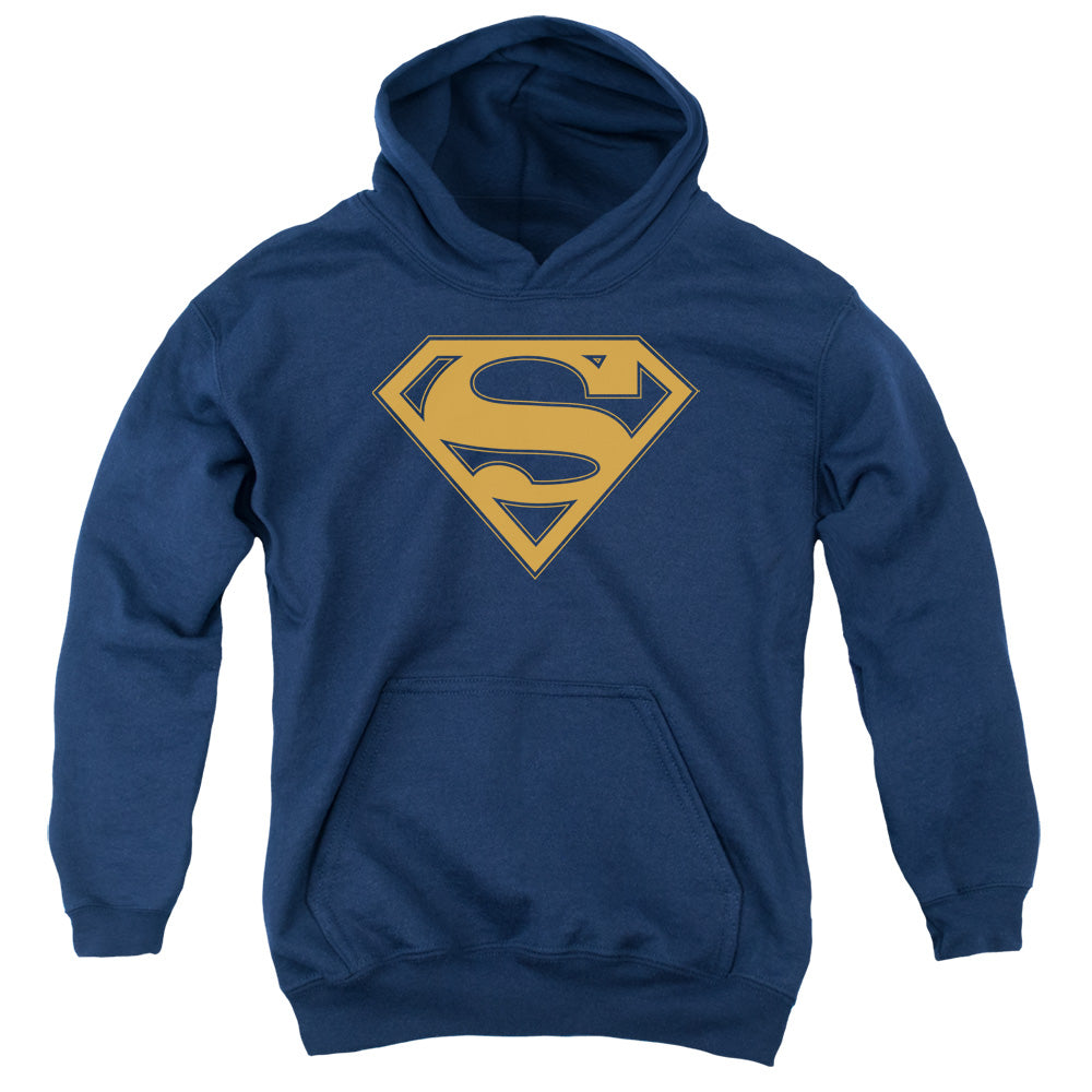 Superman Navy & Orange Shield Kids Youth Hoodie Navy