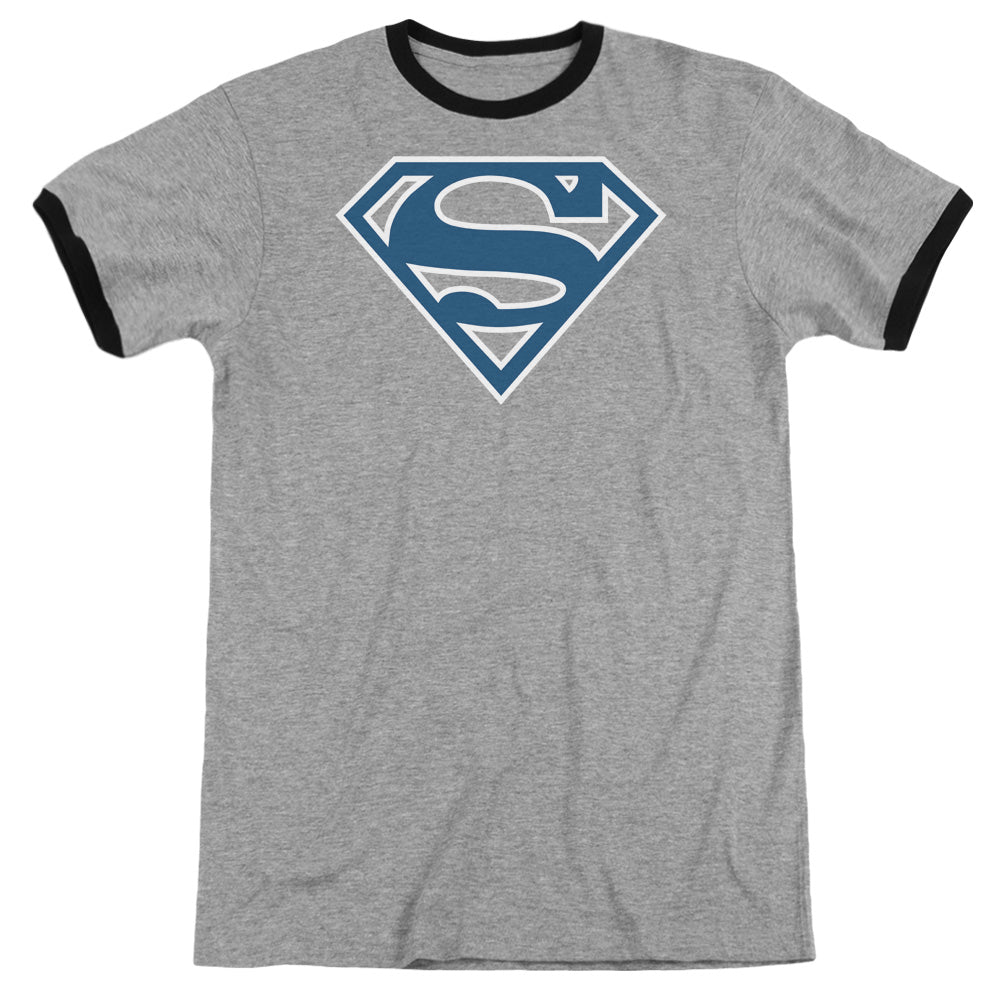 Superman Blue & White Shield Heather Ringer Mens T Shirt Heather Black