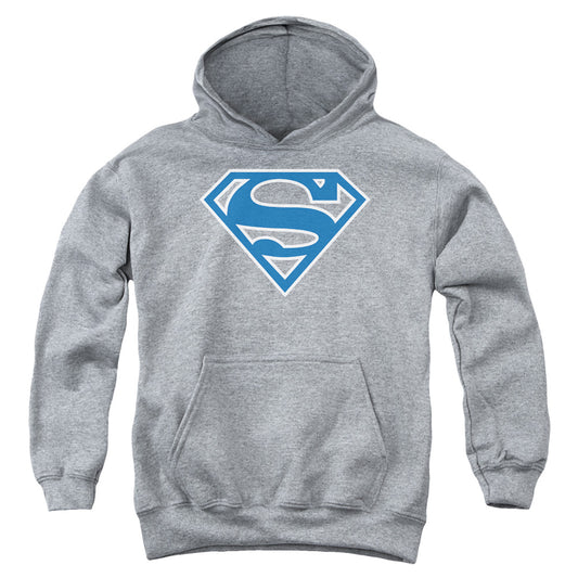 Superman Blue & White Shield Kids Youth Hoodie Athletic Heather