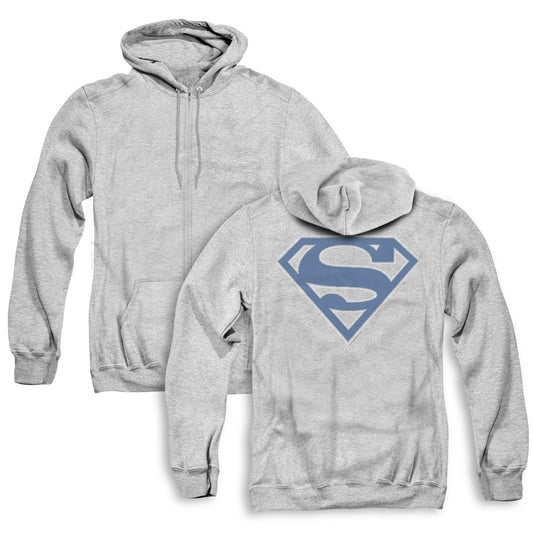 Superman Blue & White Shield Back Print Zipper Mens Hoodie Athletic Heather