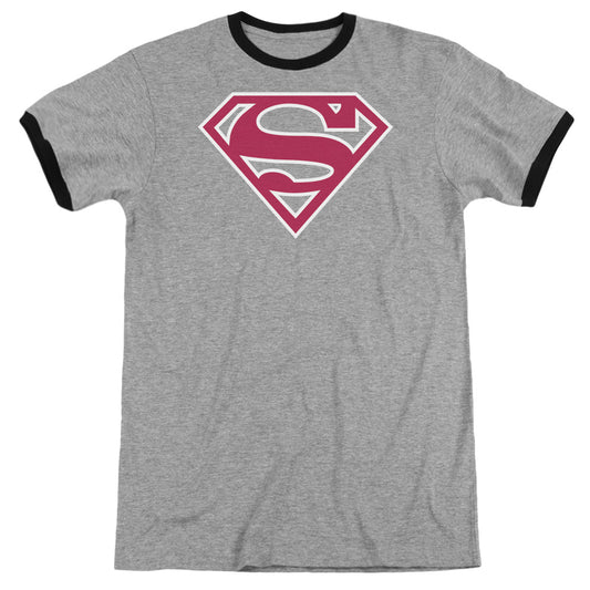 Superman Red & White Shield Heather Ringer Mens T Shirt Heather Black