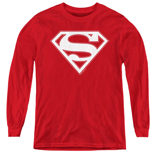 Superman Red & White Shield Long Sleeve Kids Youth T Shirt Red