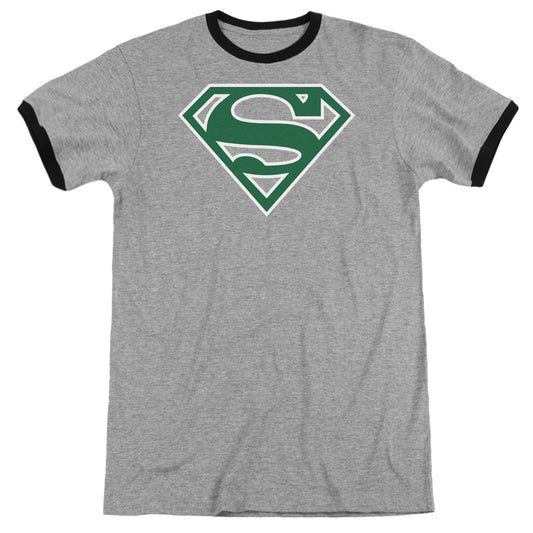 Superman Green & White Shield Heather Ringer Mens T Shirt Heather Black