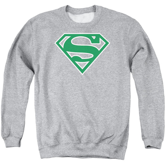 Superman Green &Amp; White Shield Mens Crewneck Sweatshirt Athletic Heather