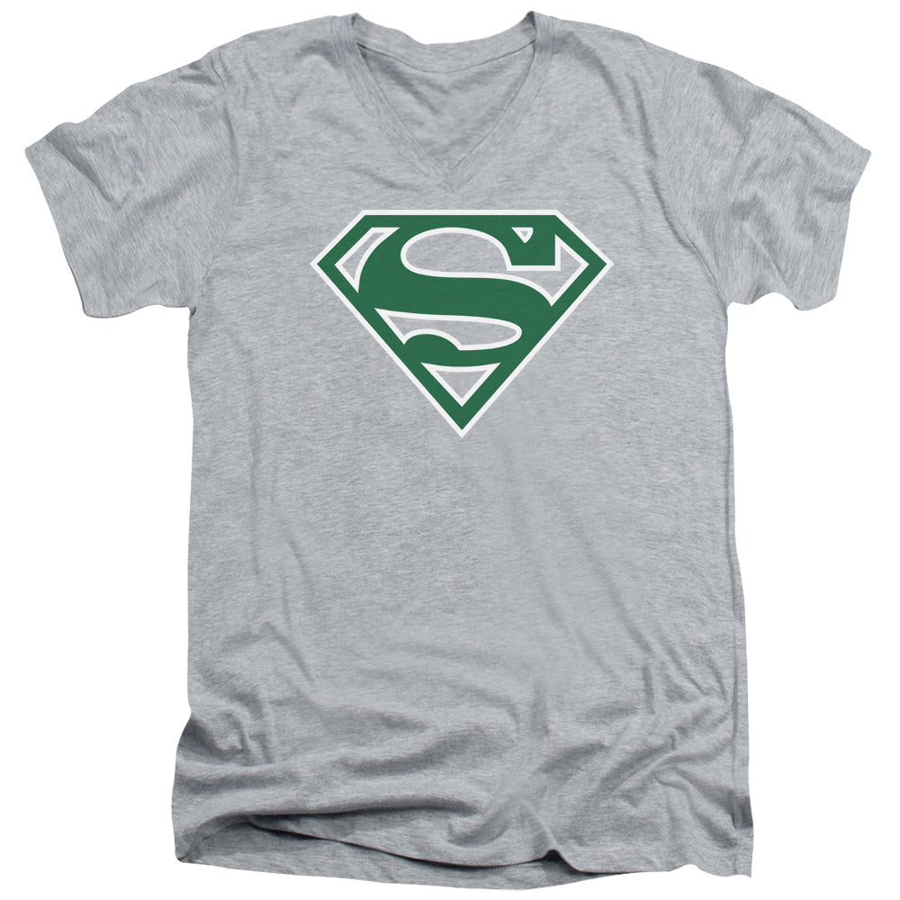 Superman Green & White Shield S S Adult V Neck Athletic Heather