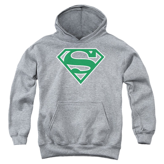 Superman Green & White Shield Kids Youth Hoodie Athletic Heather