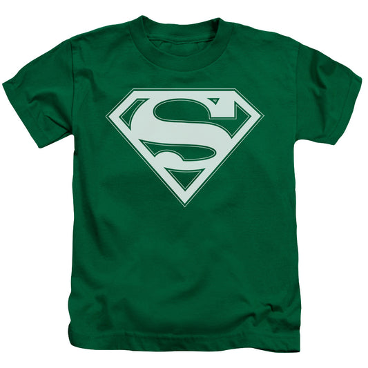 Superman Green & White Shield Juvenile Kids Youth T Shirt Kelly Green